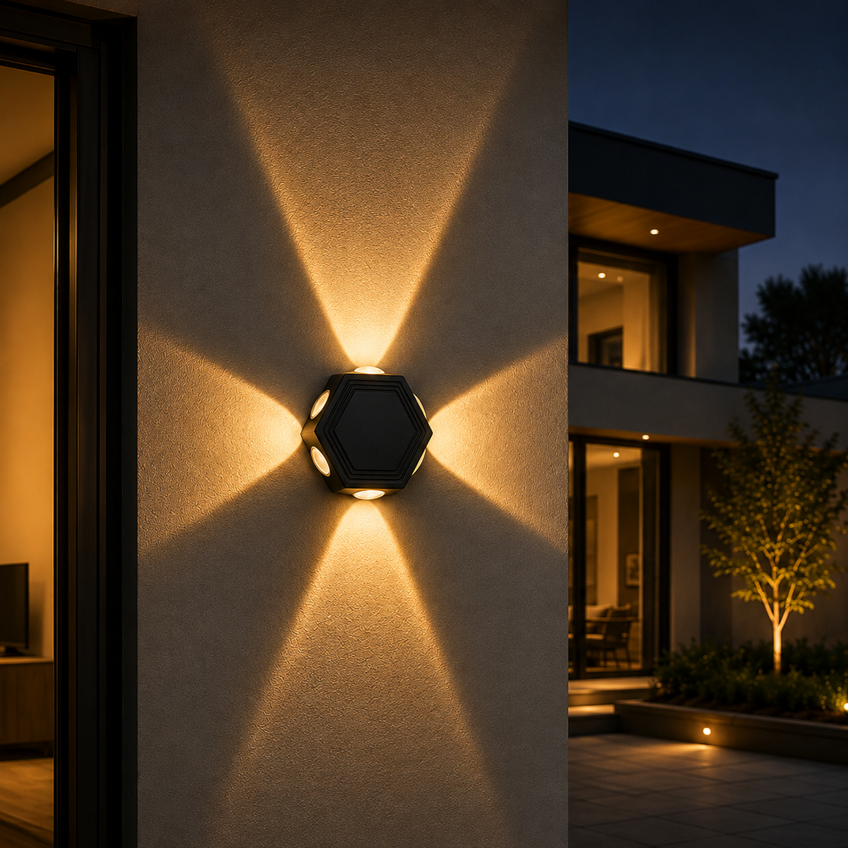 Modern Black Hexagonal Outdoor Wall Light – 6W