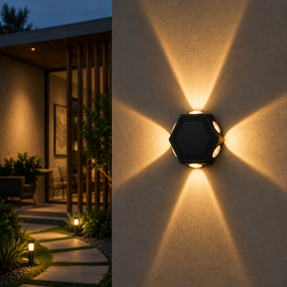 Modern Black Hexagonal Outdoor Wall Light – 6W