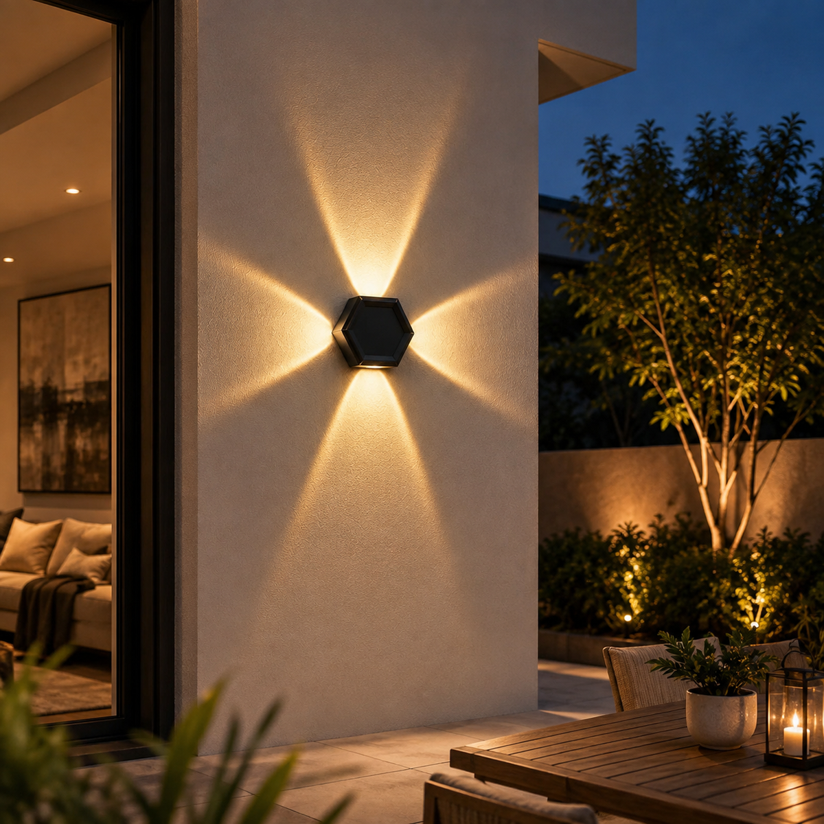 Modern Black Hexagonal Outdoor Wall Light – 6W