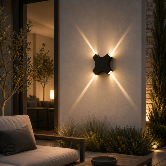 Modern 4-Way Cross Beam Outdoor LED Wall Light – Waterproof Exterior Sconce