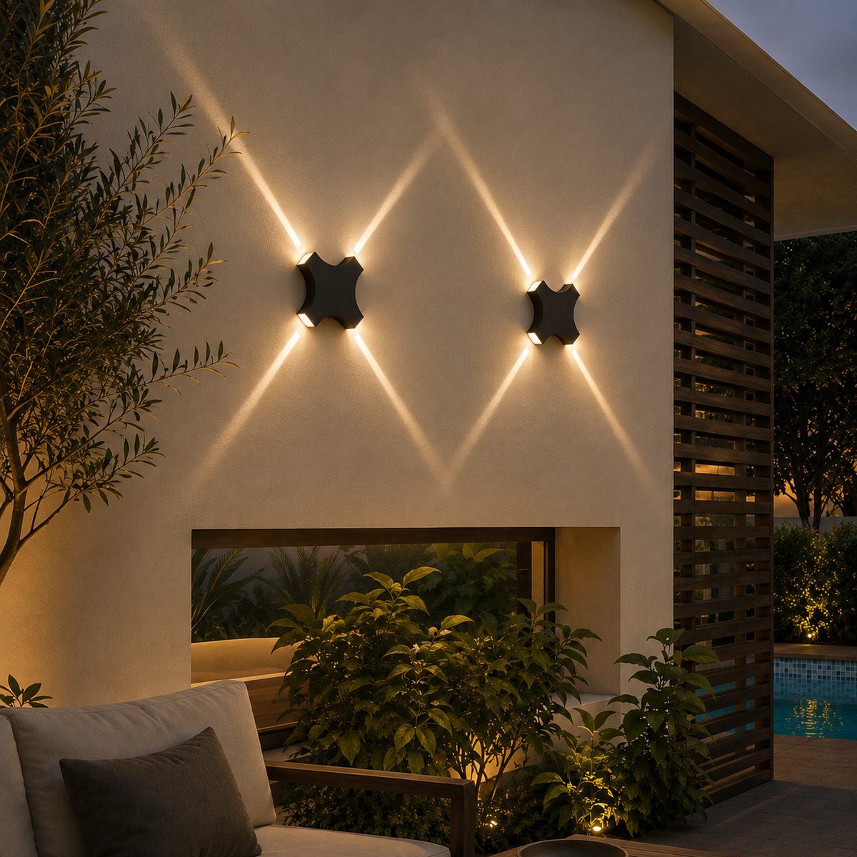 Modern 4-Way Cross Beam Outdoor LED Wall Light – Waterproof Exterior Sconce
