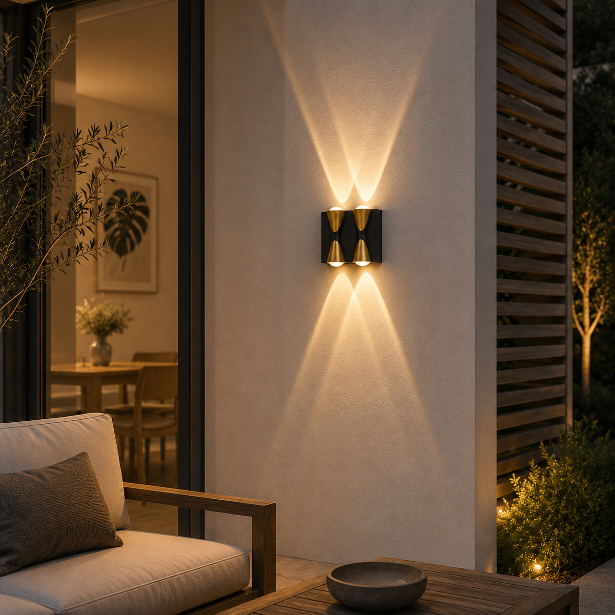 Modern Dual-Tone 4-Beam Outdoor Up-Down LED Wall Light – Waterproof Exterior Sconce