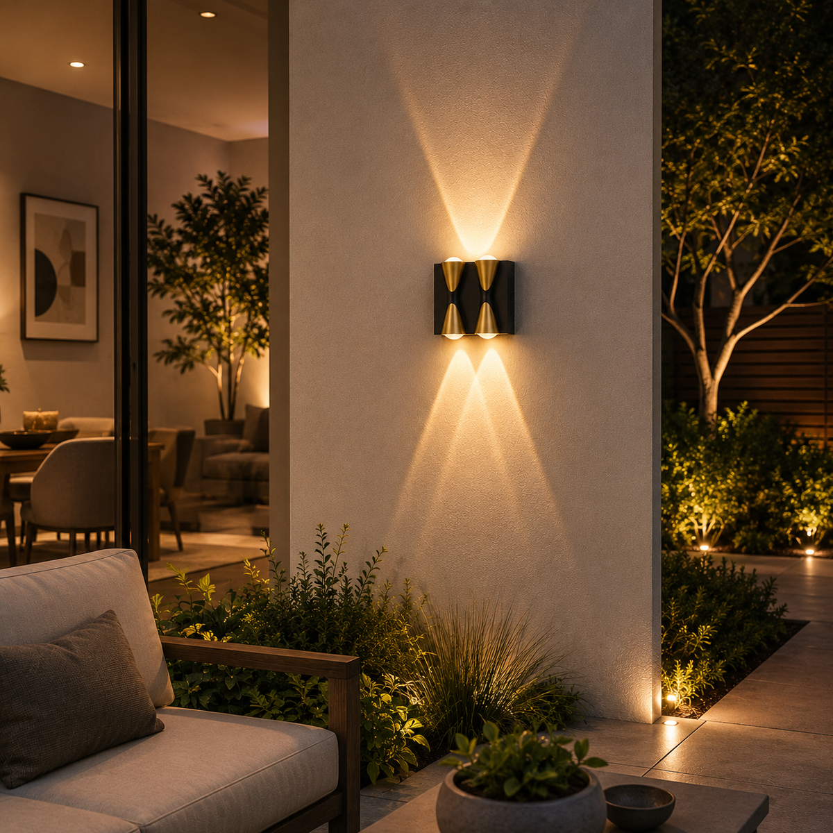 Modern Dual-Tone 4-Beam Outdoor Up-Down LED Wall Light – Waterproof Exterior Sconce