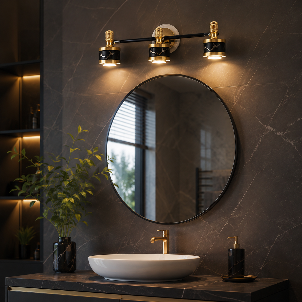 Luxury 3-Light Gold & Black LED Vanity Mirror Light