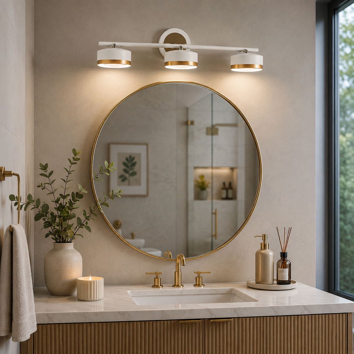 Luxury 3-Light White & Gold LED Vanity Mirror Light – Product Description
