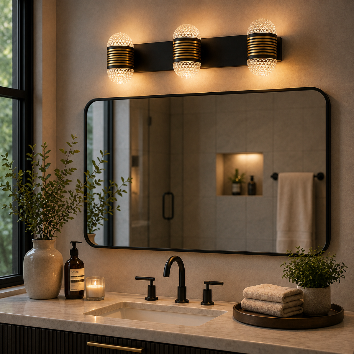 Luxury Crystal LED Mirror Light – Modern Vanity Light (18 Inch)