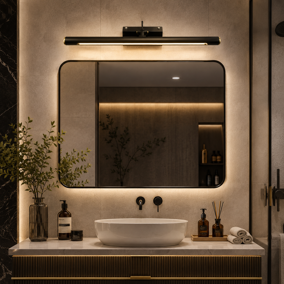 Modern Black LED Mirror Vanity Light – Bathroom Wall Light