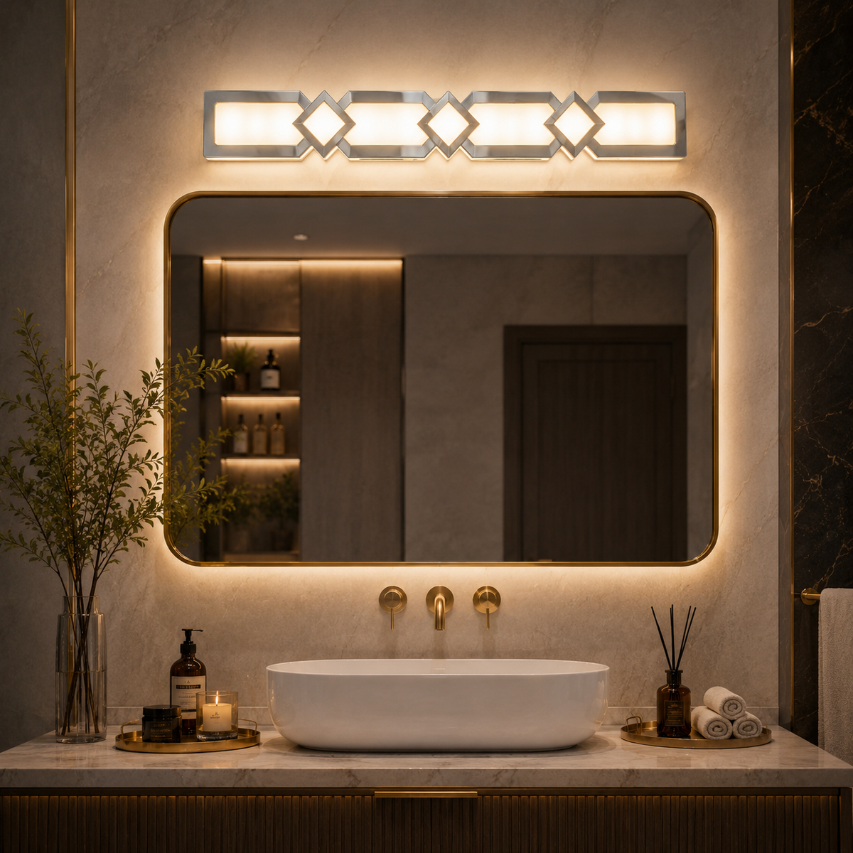Modern Geometric LED Mirror Vanity Light – 18-Inch Bathroom Wall Light
