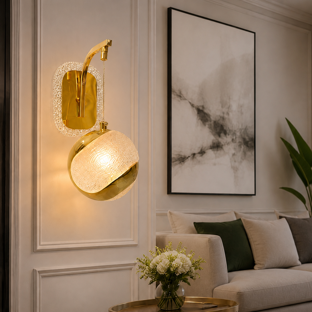 Modern Luxury Spherical Gold Crystal Wall Sconce | Decorative LED Globe Pendant Wall Light