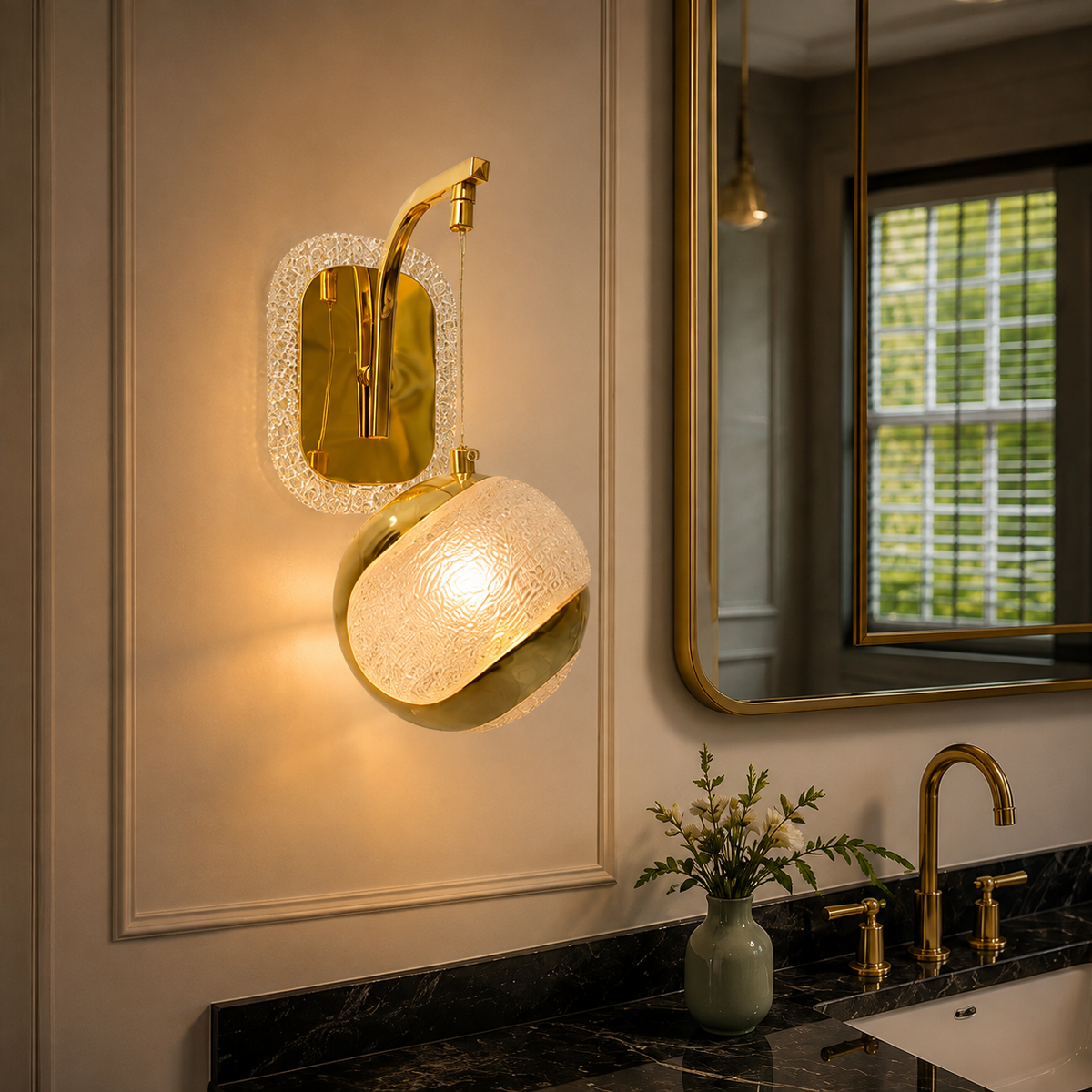 Modern Luxury Spherical Gold Crystal Wall Sconce | Decorative LED Globe Pendant Wall Light