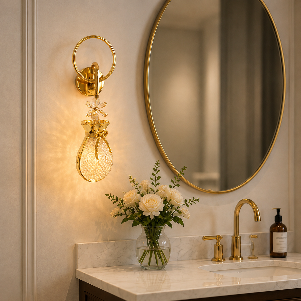 Modern Luxury Gold Pouch Crystal Wall Sconce | Decorative Bow LED Pendant Wall Light