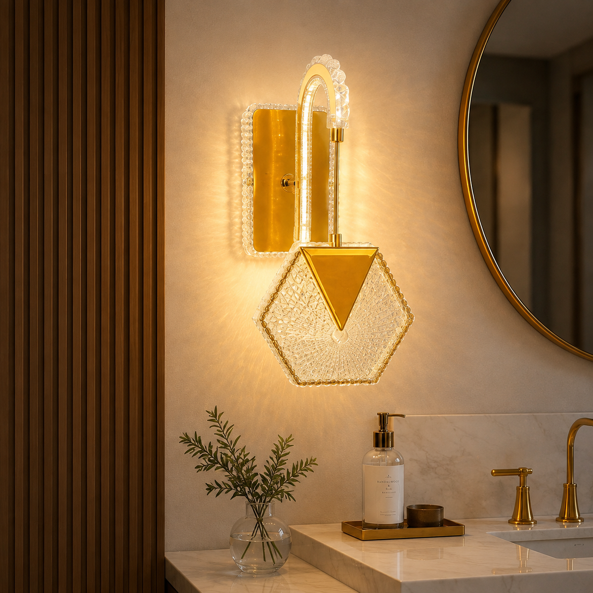 Modern Luxury Hexagonal Gold Crystal Wall Sconce | Geometric LED Pendant Wall Light