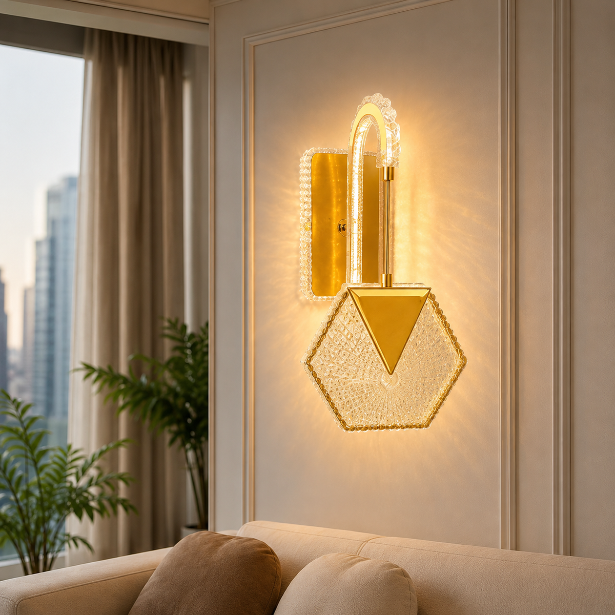Modern Luxury Hexagonal Gold Crystal Wall Sconce | Geometric LED Pendant Wall Light