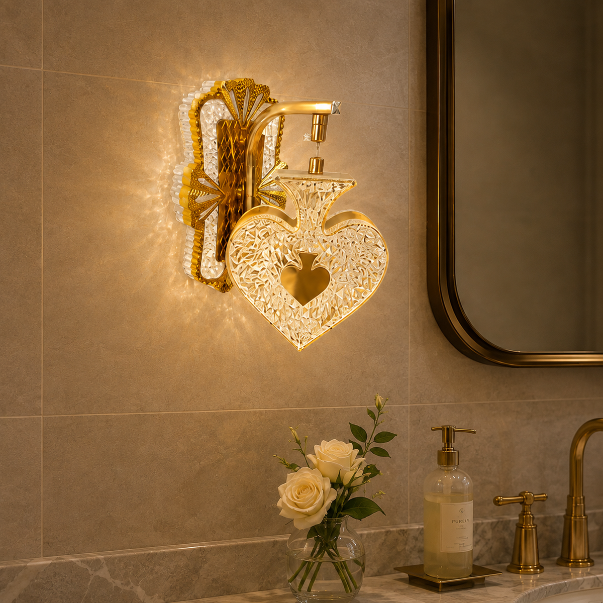 Modern Luxury Ace of Spades Gold Crystal Wall Sconce | Decorative LED Hanging Accent Light