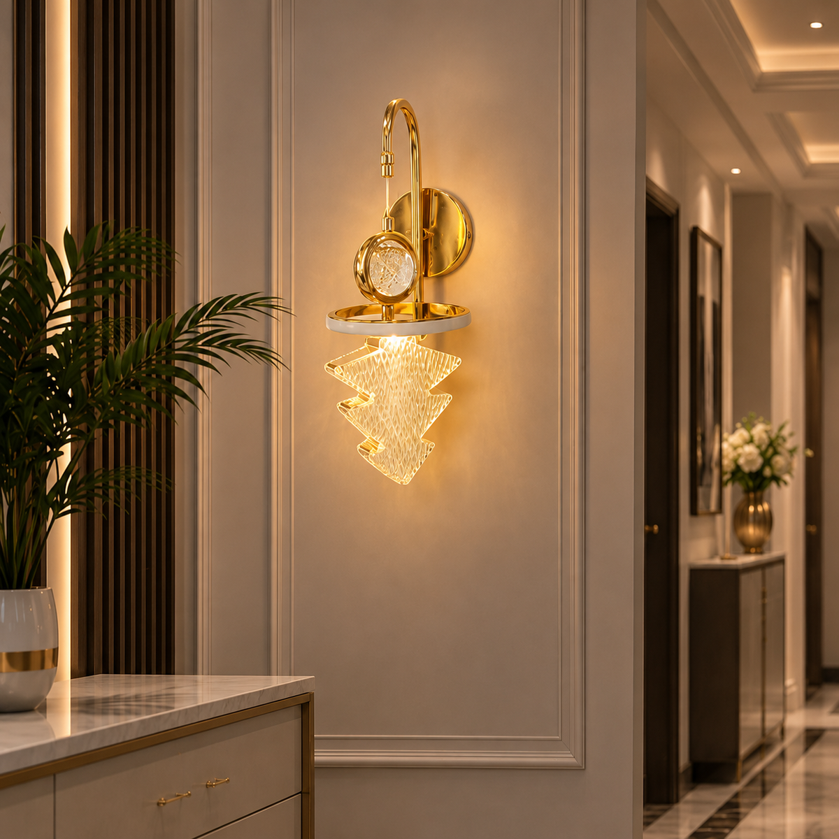Modern Luxury Gold Crystal Hanging Wall Sconce