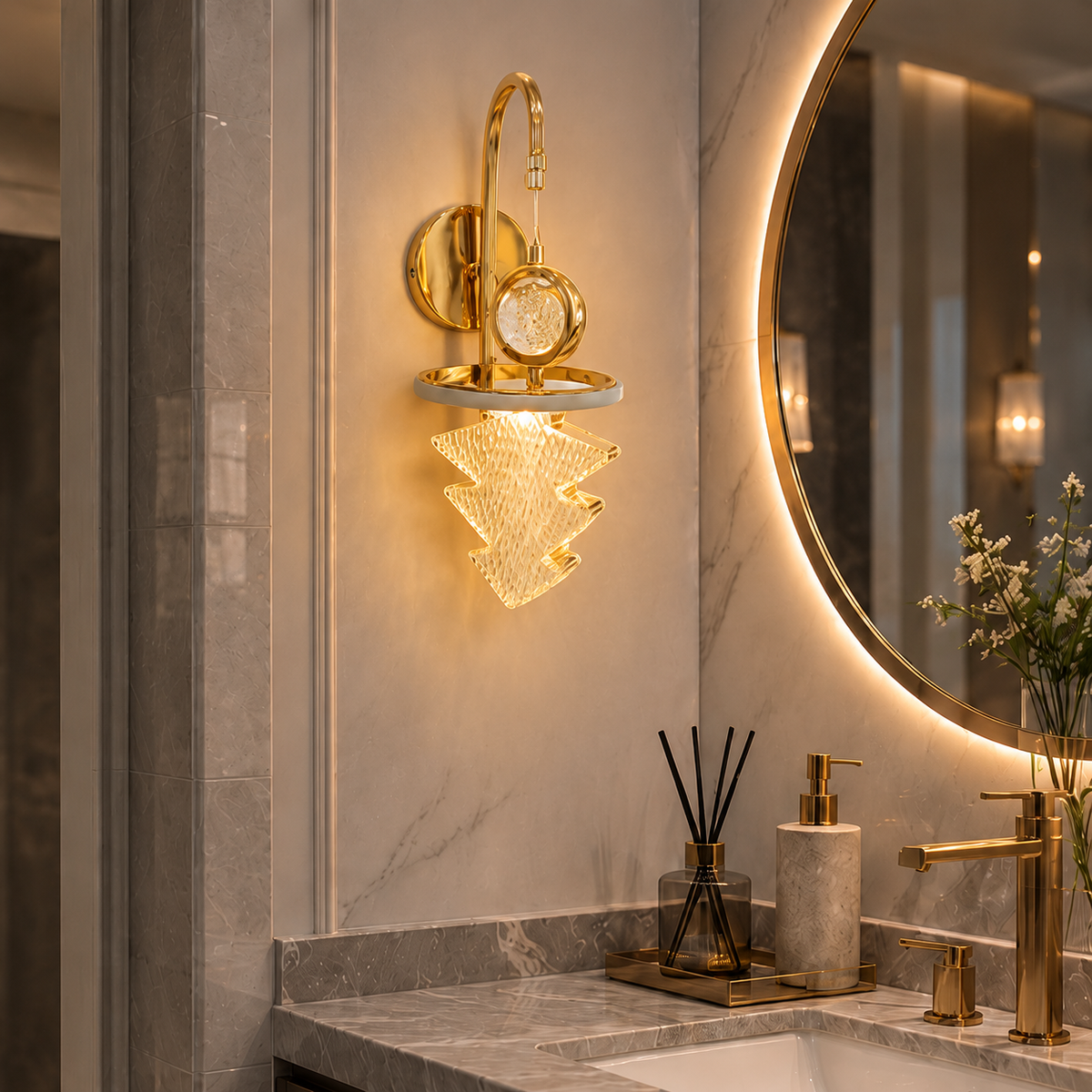 Modern Luxury Gold Crystal Hanging Wall Sconce