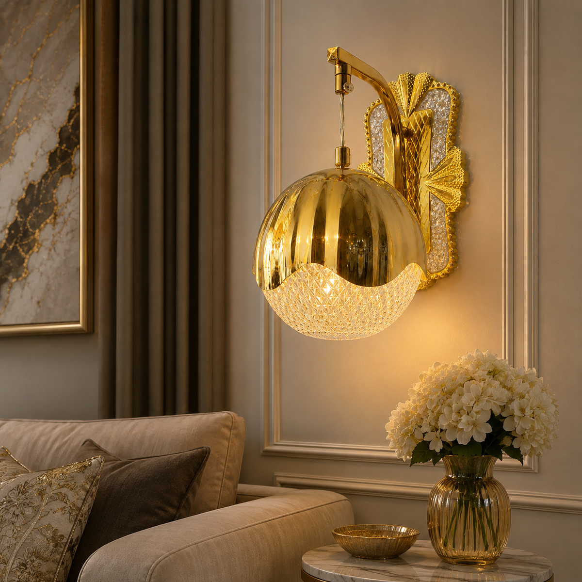 Modern Luxury Gold Crystal Hanging Wall Sconce