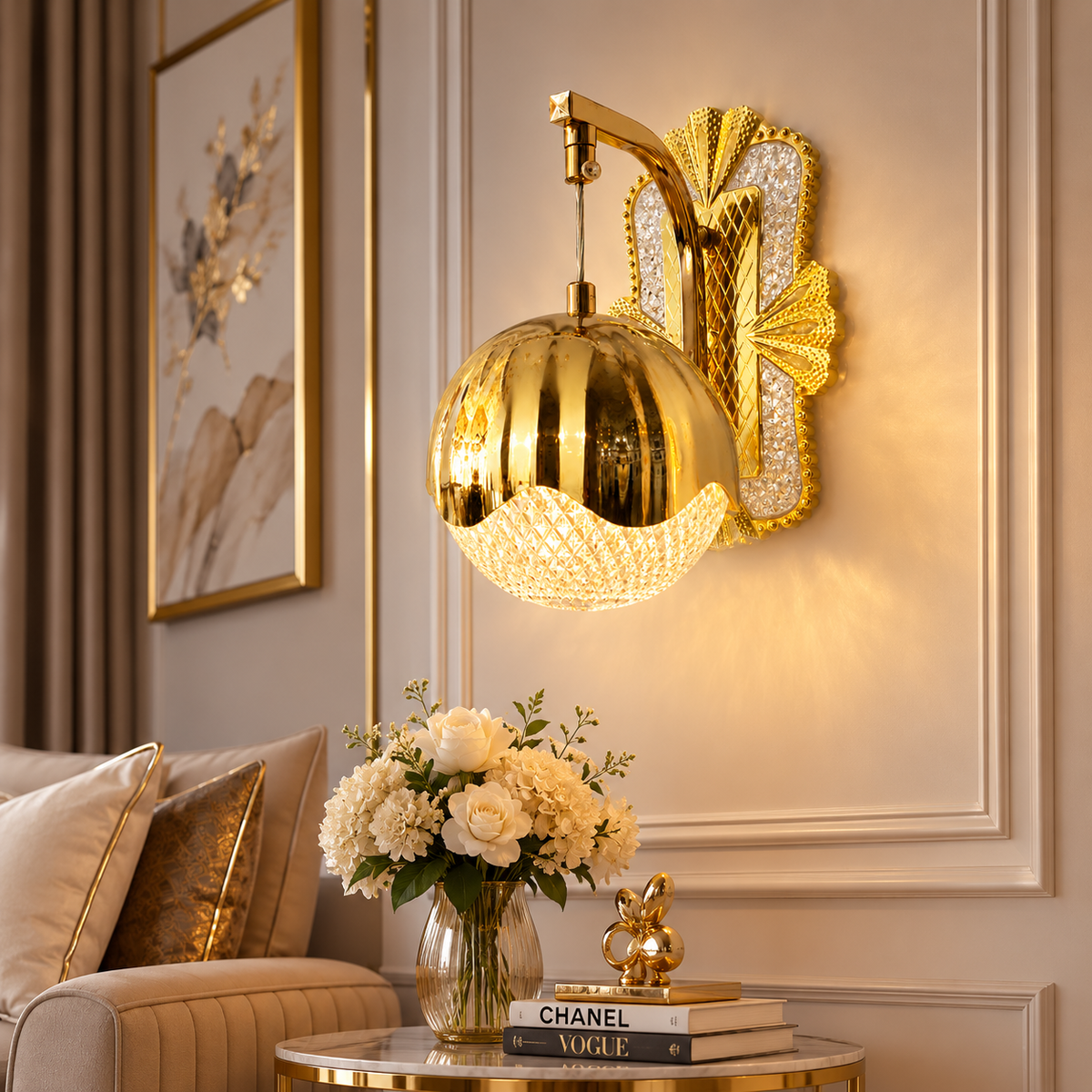 Modern Luxury Gold Crystal Hanging Wall Sconce