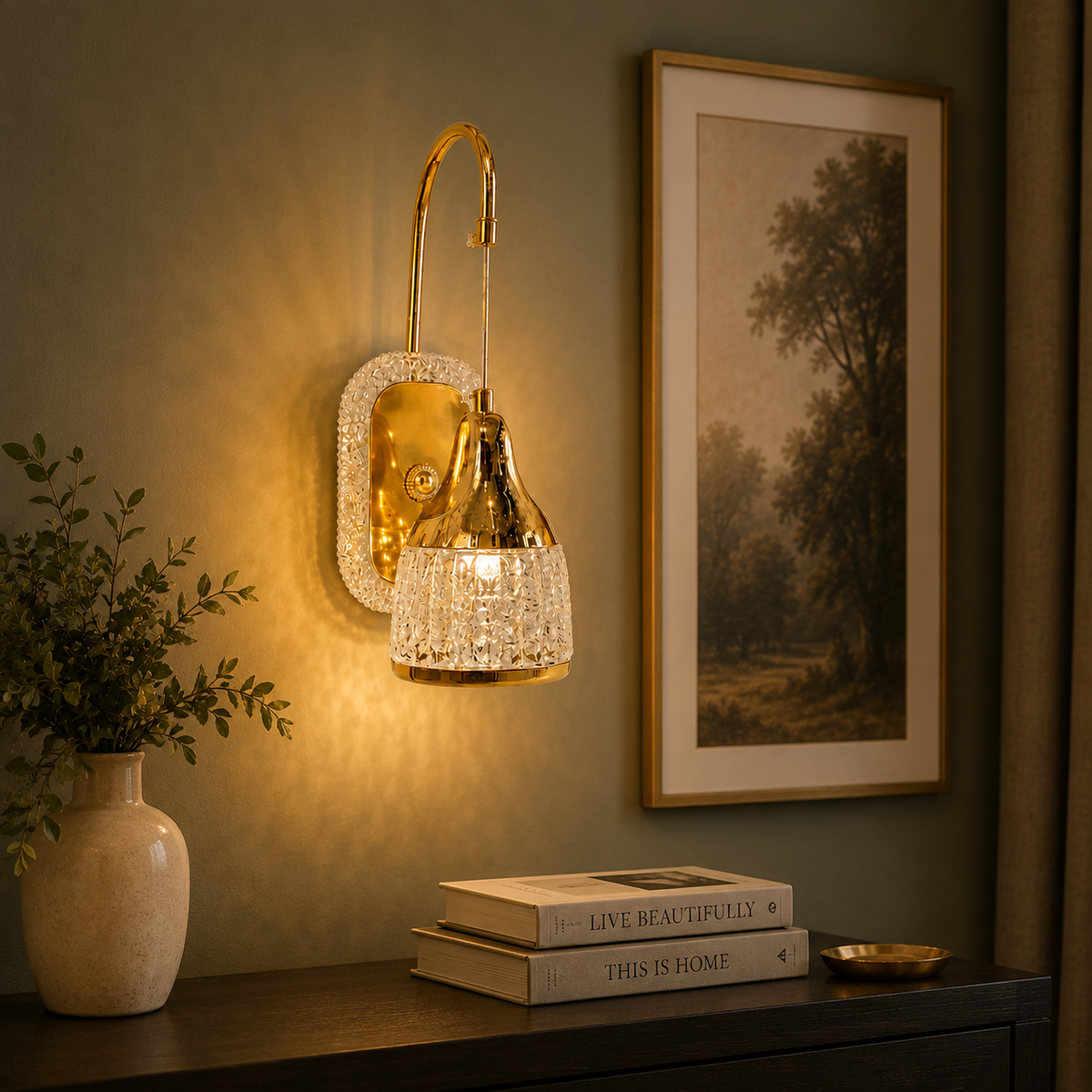 Modern Luxury Gold Crystal Hanging Wall Sconce – Decorative LED Wall Light