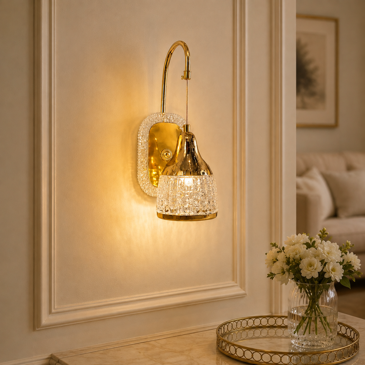 Modern Luxury Gold Crystal Hanging Wall Sconce – Decorative LED Wall Light