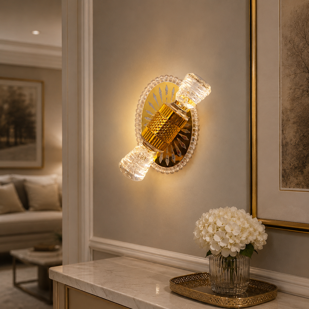 Modern Luxury Gold Crystal Double Cylinder Wall Sconce – Decorative LED Wall Light