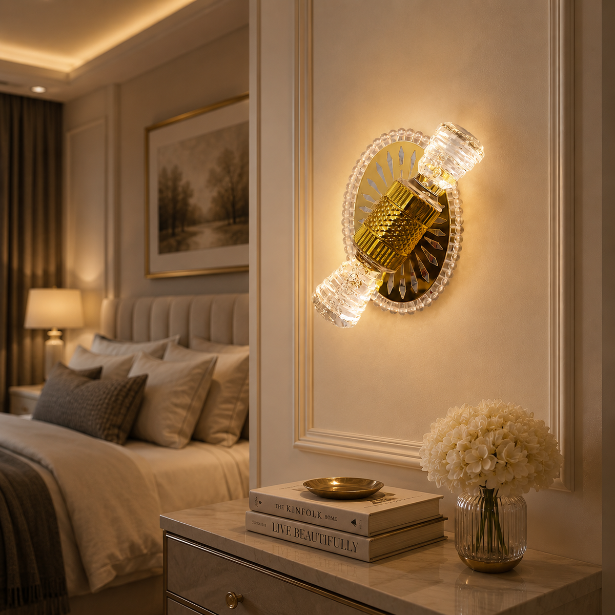 Modern Luxury Gold Crystal Double Cylinder Wall Sconce – Decorative LED Wall Light