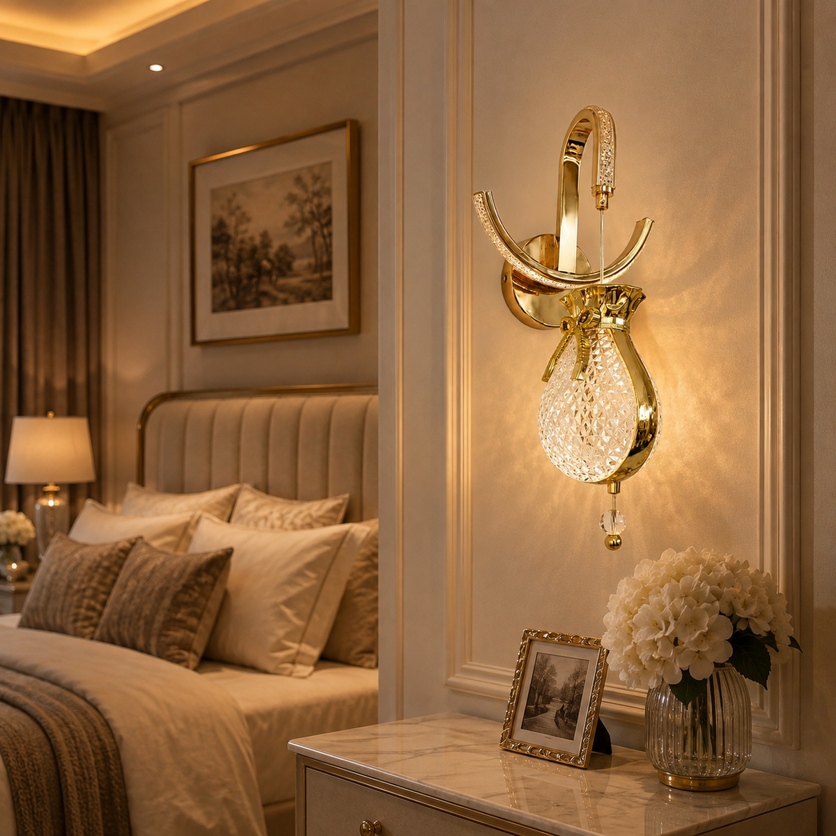 Modern Luxury Gold Crystal Hanging Wall Sconce – Decorative LED Wall Light