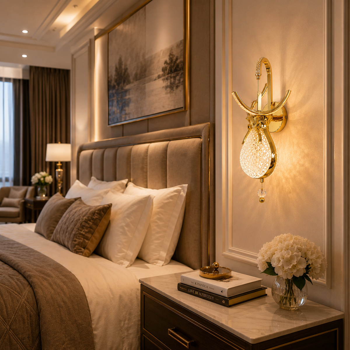 Modern Luxury Gold Crystal Hanging Wall Sconce – Decorative LED Wall Light