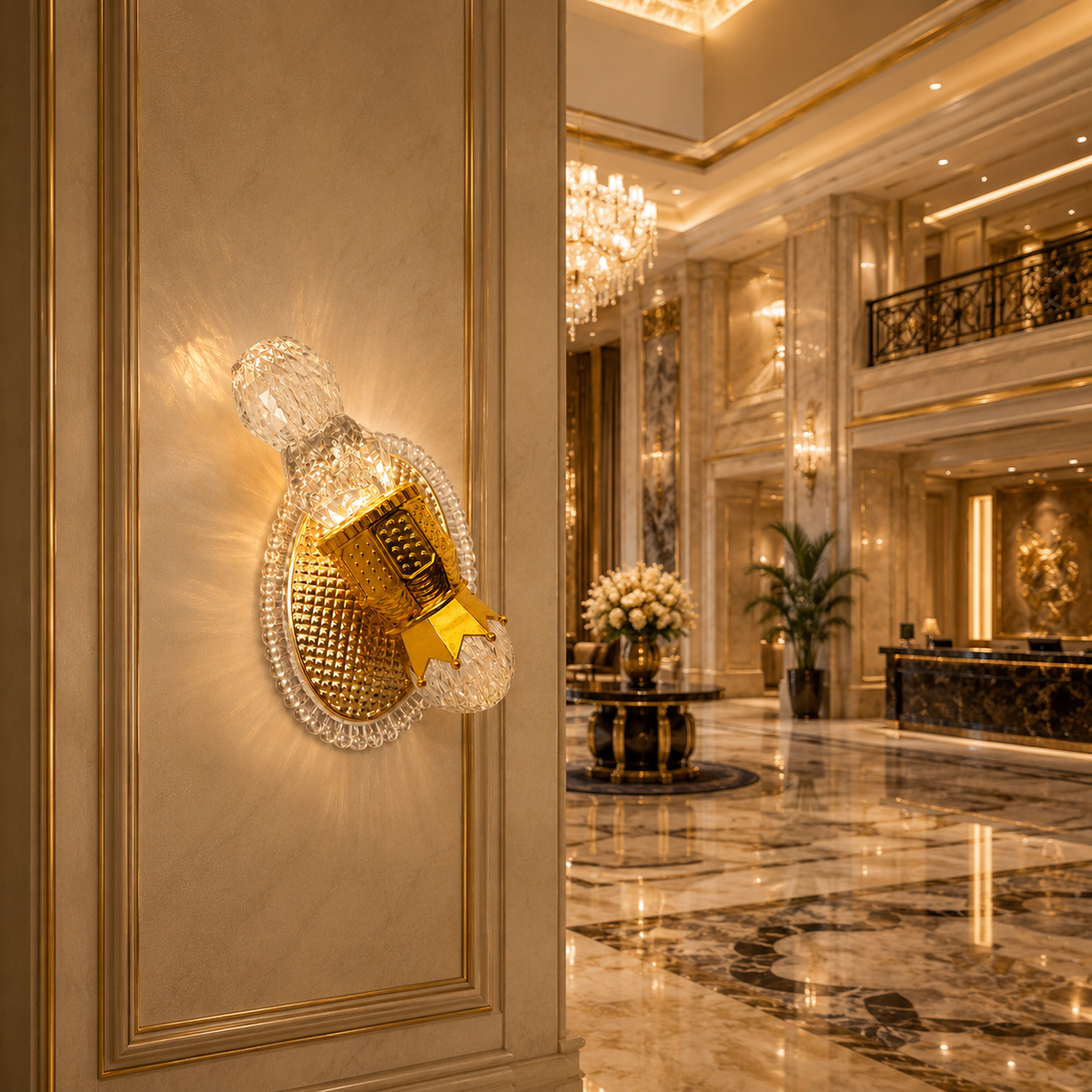 Modern Luxury Gold Crystal Wall Sconce – Decorative LED Wall Light
