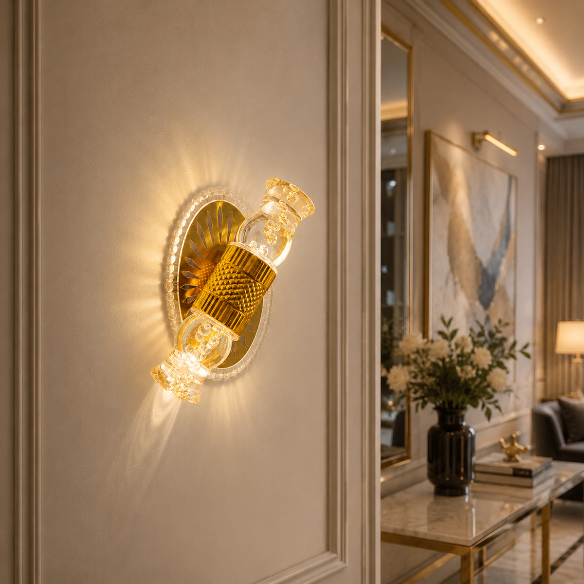 Modern Luxury Gold Crystal Cylindrical LED Wall Sconce