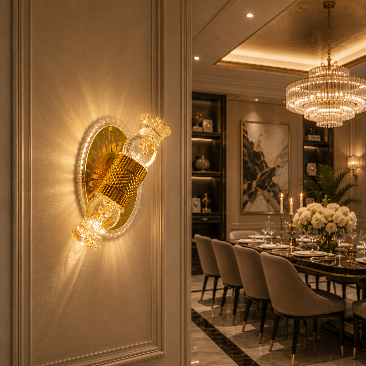 Modern Luxury Gold Crystal Cylindrical LED Wall Sconce