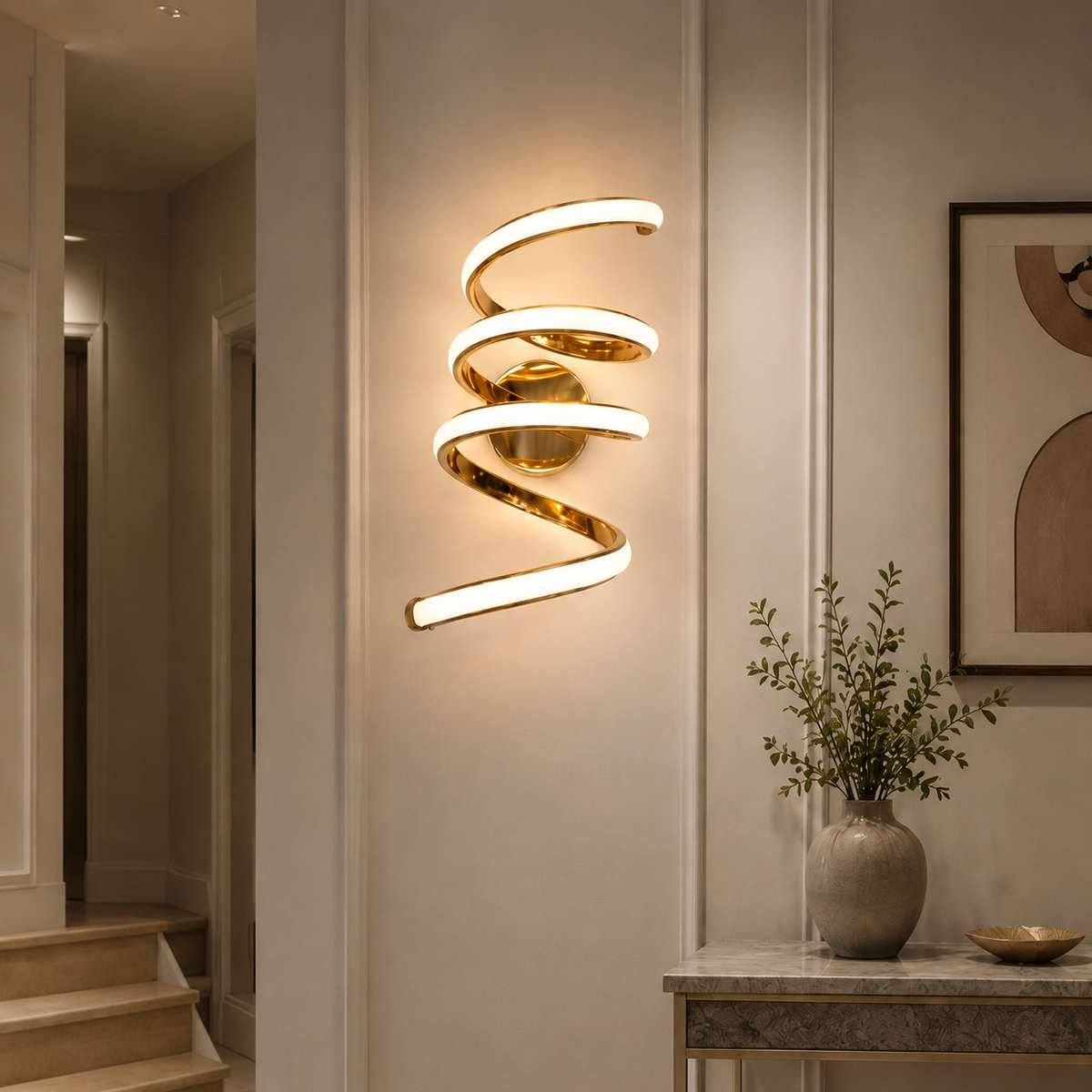 Modern Luxury Gold Spiral LED Wall Sconce | Sculptural Helical Ambient Light