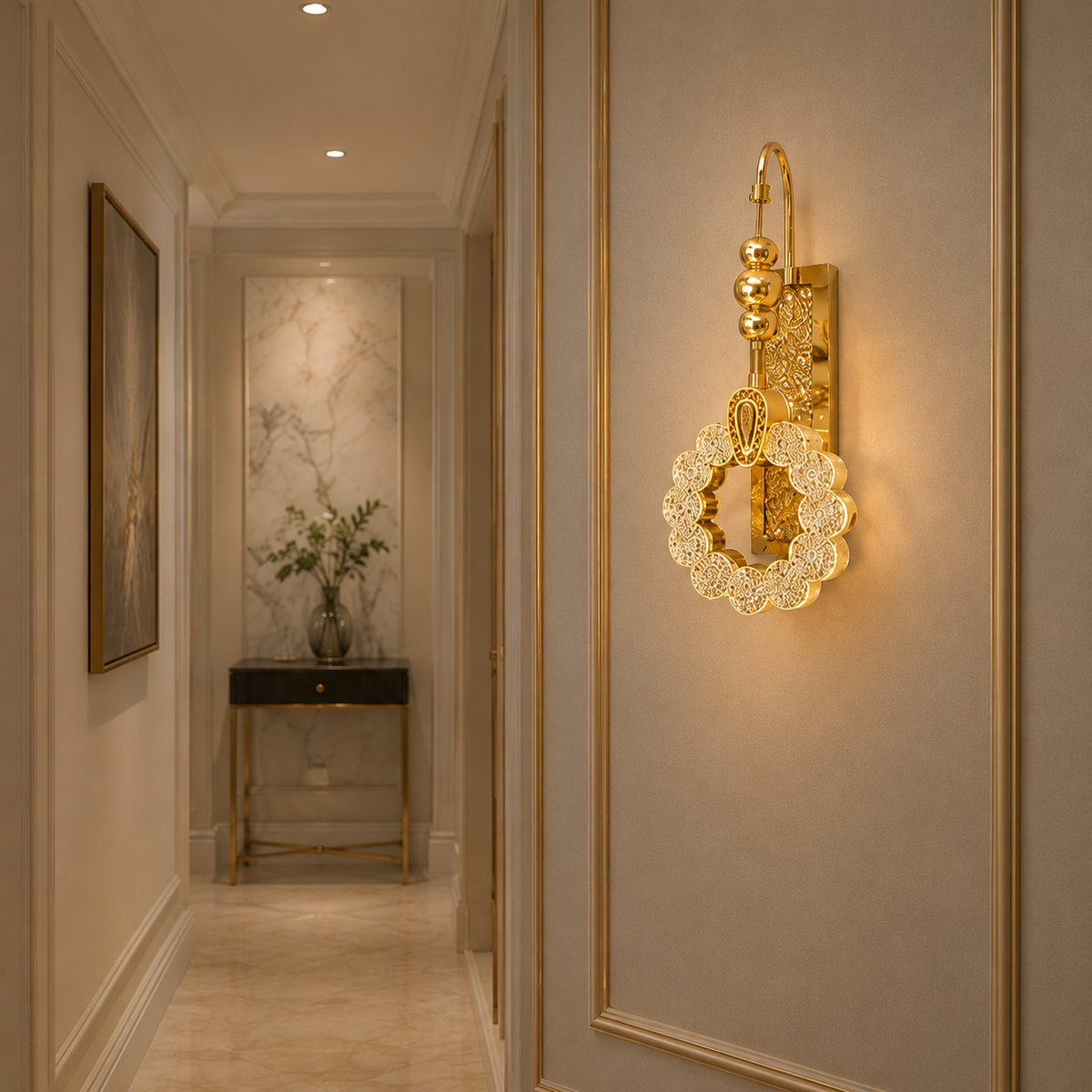 Modern Luxury Gold Scalloped Wreath Crystal Wall Sconce | Decorative LED Hanging Light