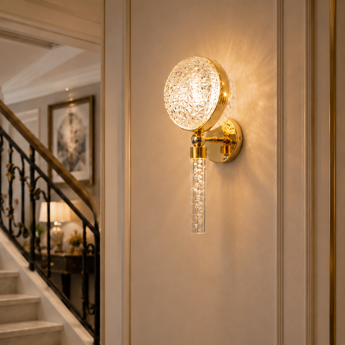 Modern Luxury Spherical Gold Crystal Wall Sconce | Bubble Glass LED Pendant Light