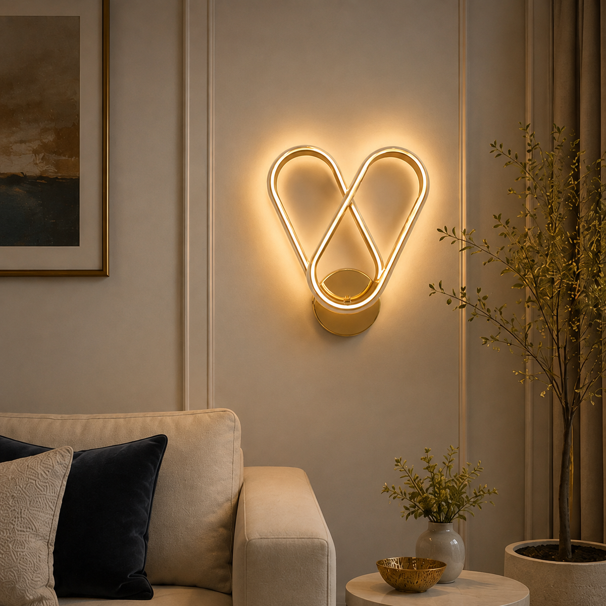 Modern Luxury Gold Heart Infinity LED Wall Sconce | Sculptural Acrylic Wall Light