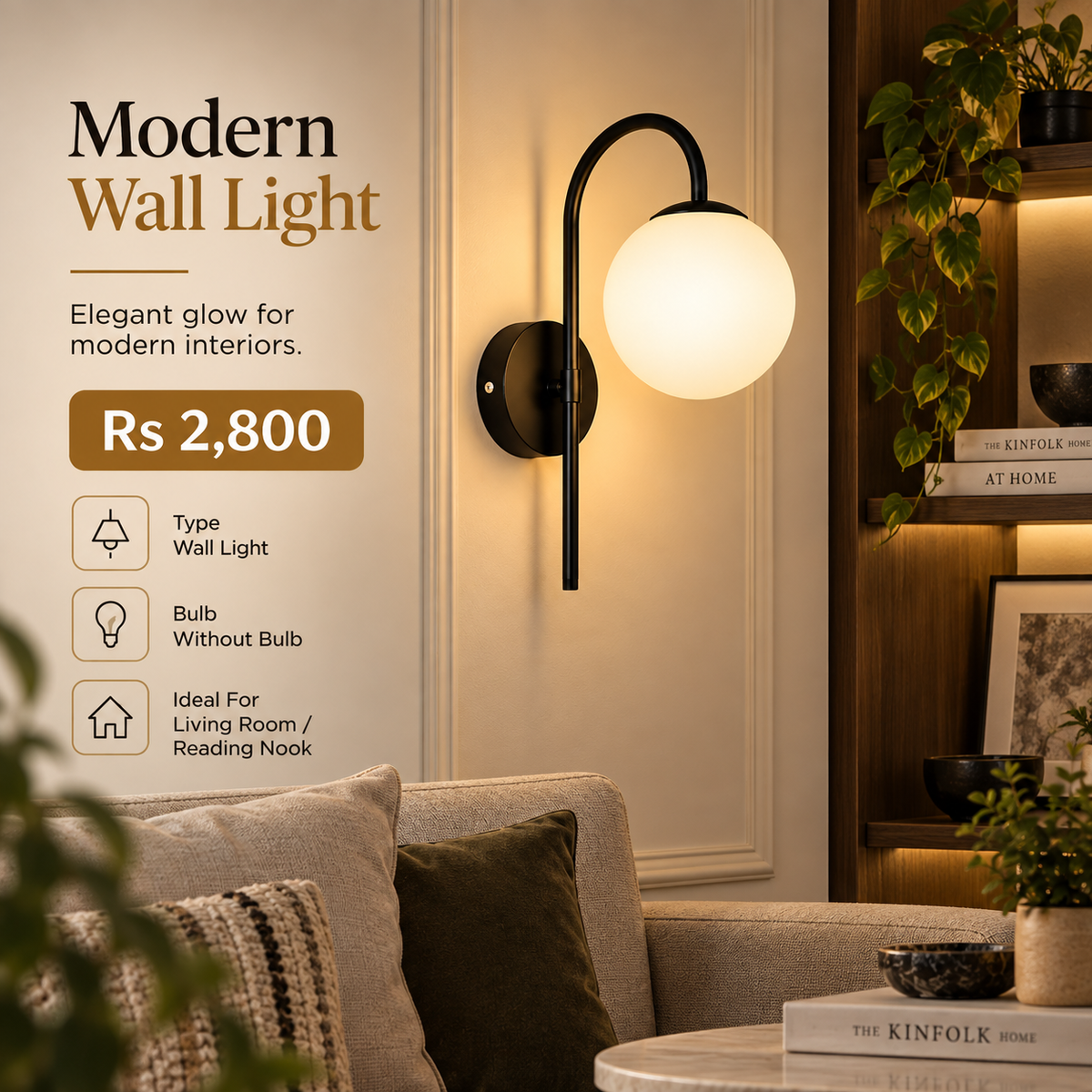 Modern Black Globe Wall Light