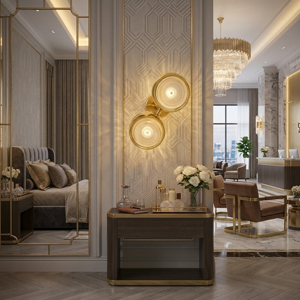 Modern Luxury Gold Double Crystal Disc Wall Sconce