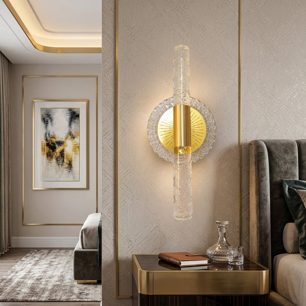 Modern Luxury Gold Crystal Cylinder Wall Sconce