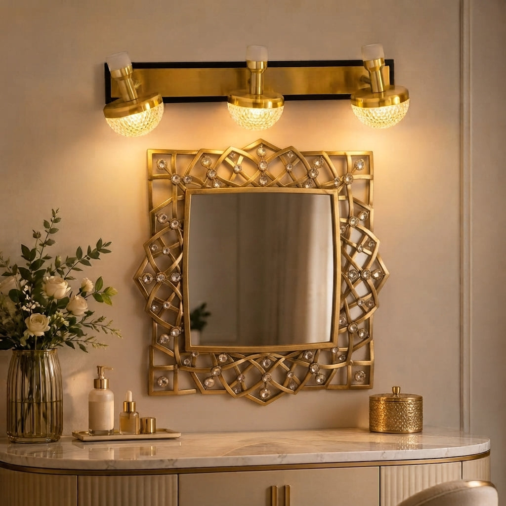 Modern Luxury Gold 3-Light Crystal Vanity Wall Sconce