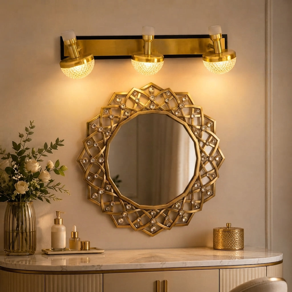 Modern Luxury Gold 3-Light Crystal Vanity Wall Sconce