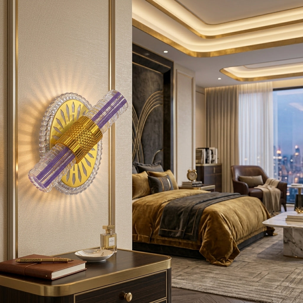 Modern Luxury Gold Crystal Cross Wall Sconce