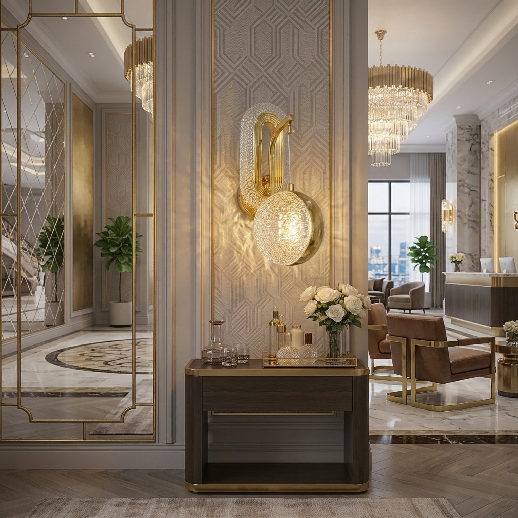 Modern Luxury Gold Crystal Globe Wall Sconce