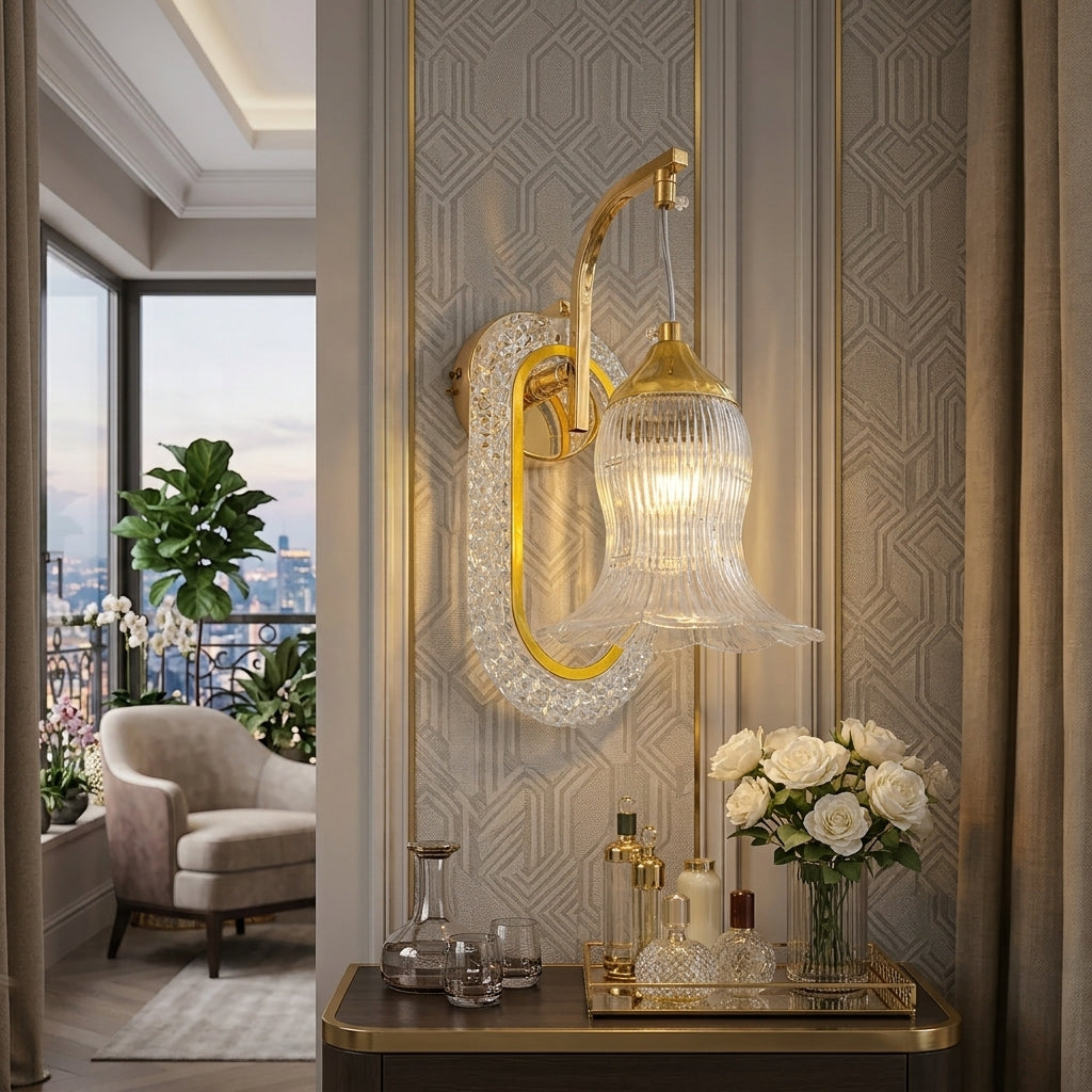 Modern Luxury Gold Crystal Glass Wall Sconce