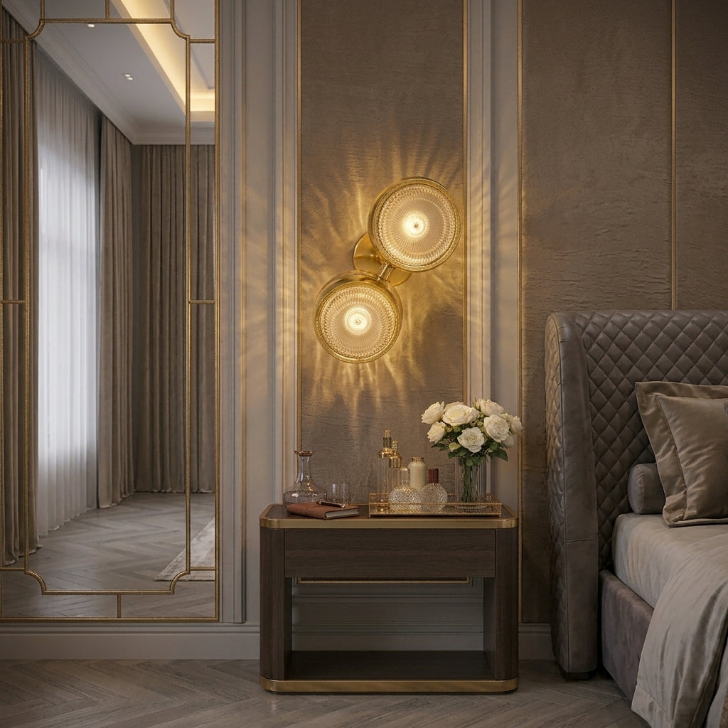 Modern Luxury Gold Double Crystal Disc Wall Sconce