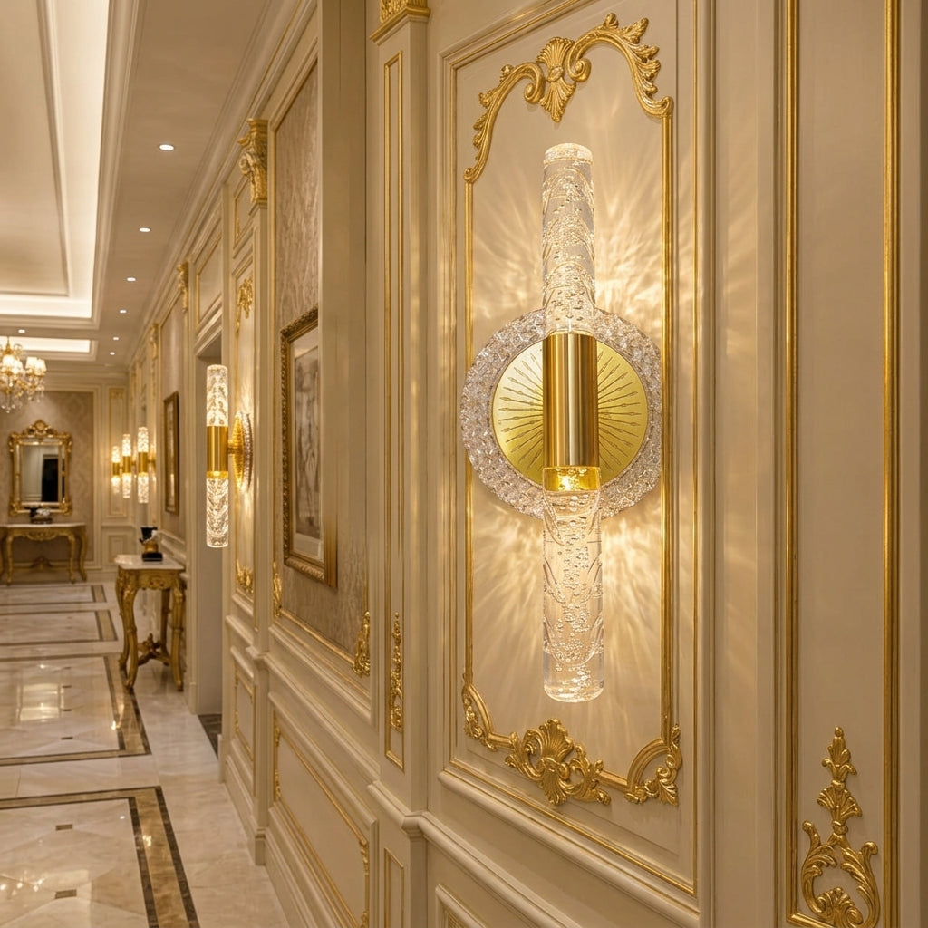 Modern Luxury Gold Crystal Cylinder Wall Sconce