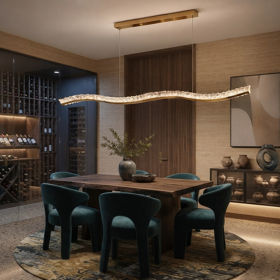Modern Crystal Wave LED Pendant – Luxury Dining Table Chandelier