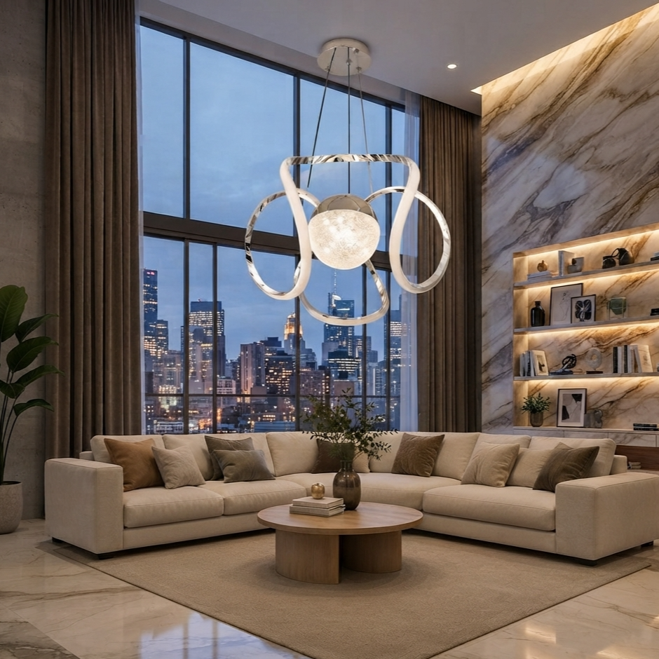 Luxury Silver Modern Simple Luxury Pendant Lamp Control Energy Saving LED