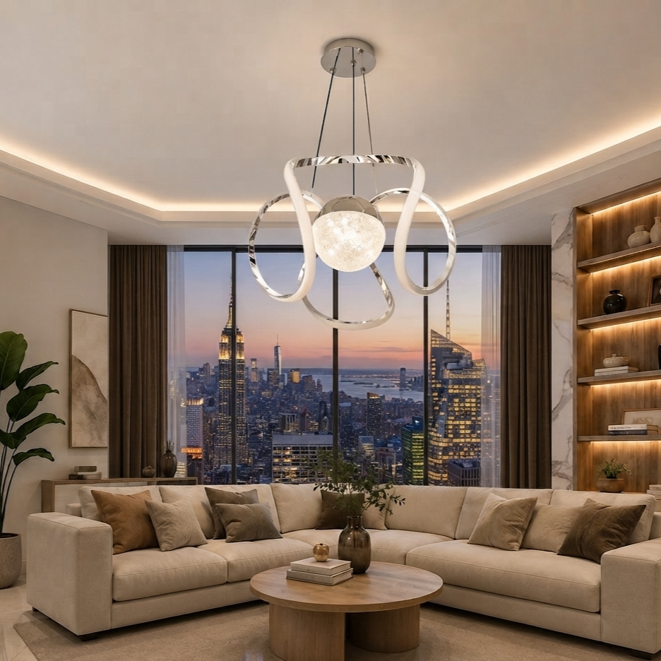 Luxury Silver Modern Simple Luxury Pendant Lamp Control Energy Saving LED