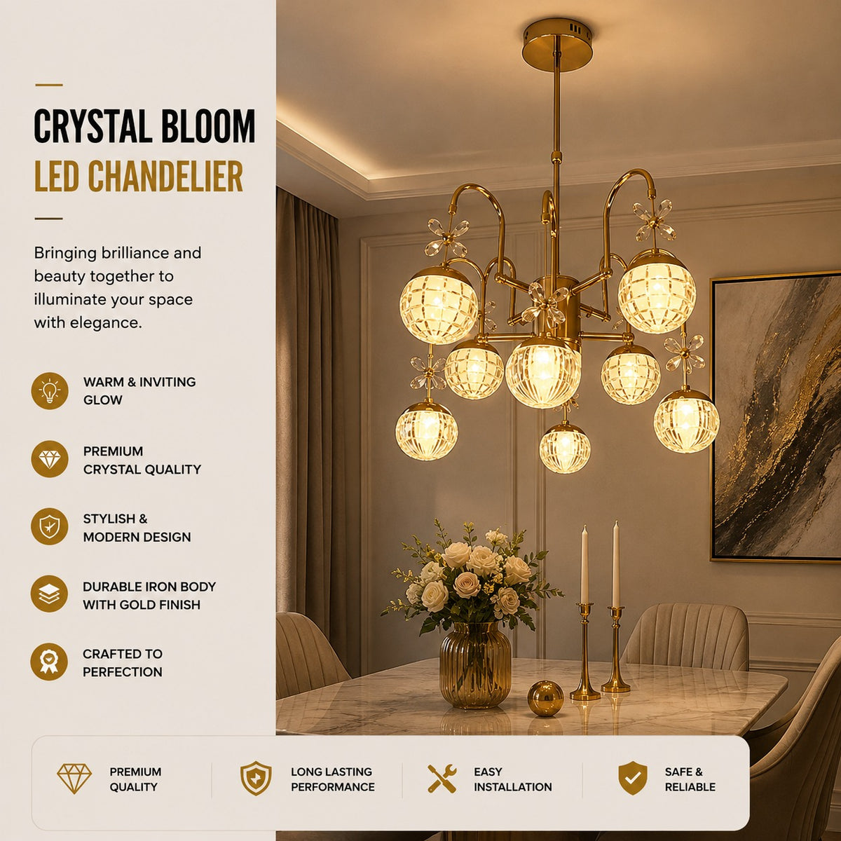 Luxury Golden Crystal Globe Chandelier