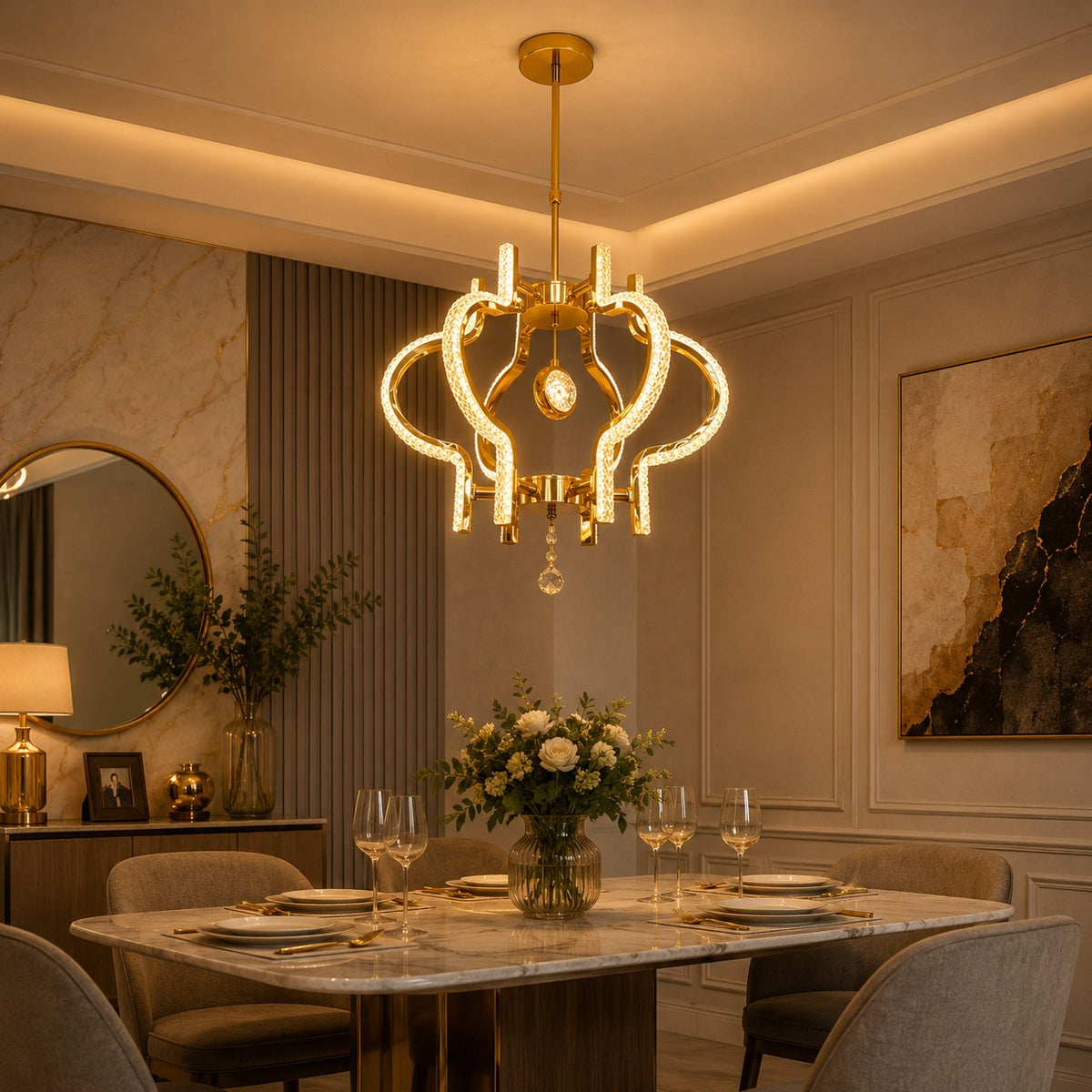 Modern Golden Wave LED Chandelier
